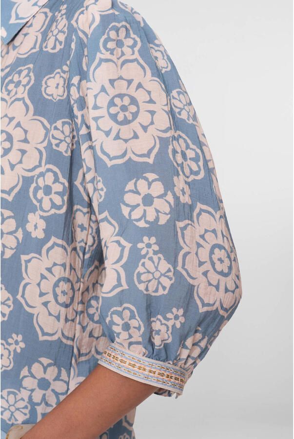Geisha gebloemde blouse blauw - Foto 2