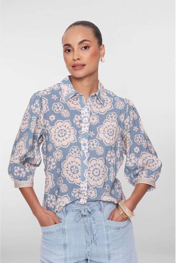 Geisha gebloemde blouse blauw - Foto 3