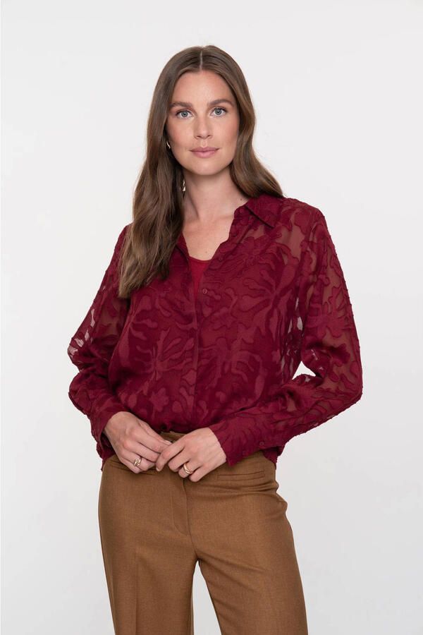 Geisha gebloemde blouse donkerrood