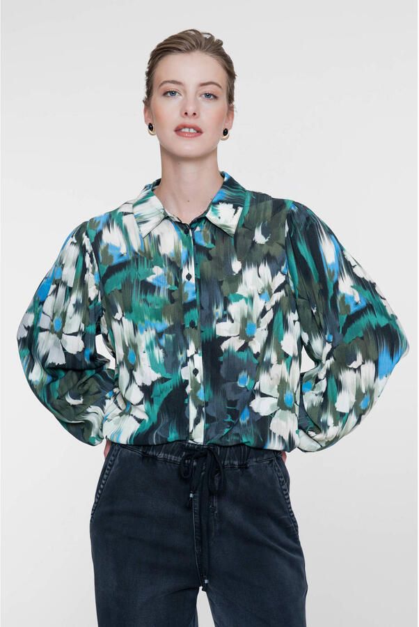 Geisha gebloemde blouse groen blauw