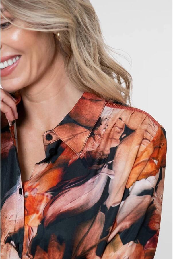 Geisha gebloemde blouse oranje zwart - Foto 2