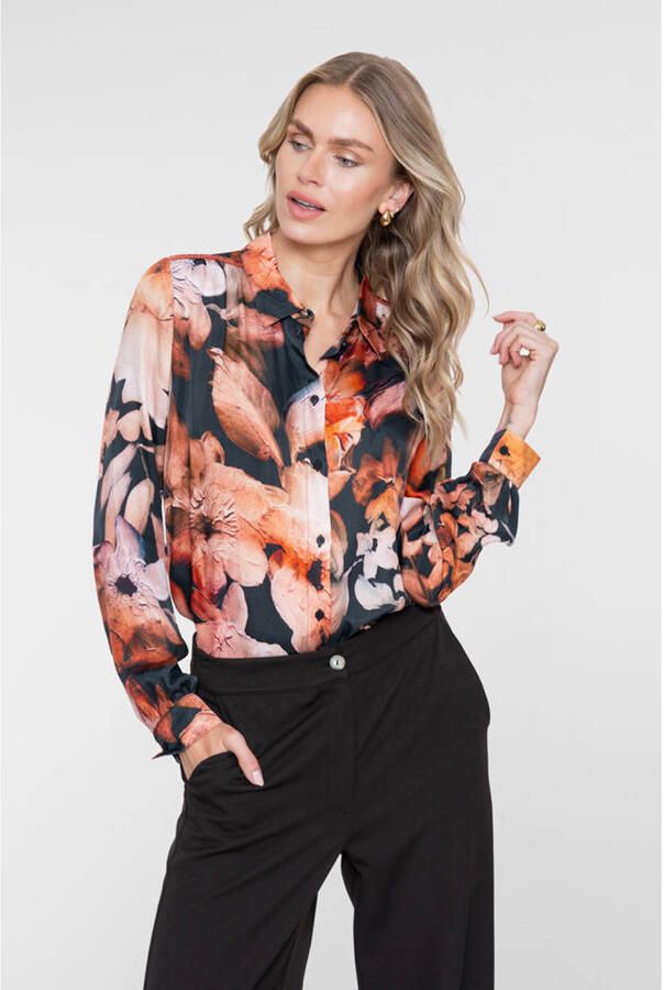 Geisha gebloemde blouse oranje zwart