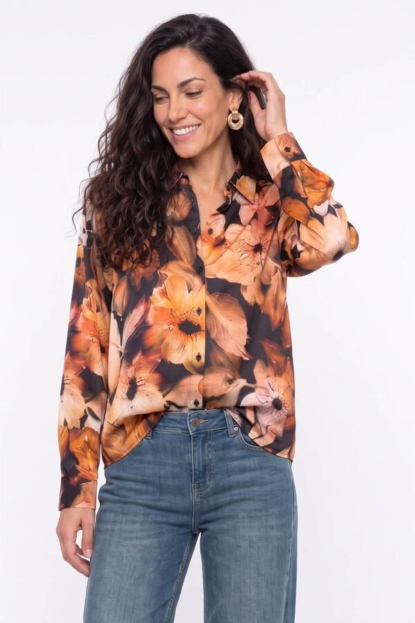 Geisha gebloemde blouse oranje zwart