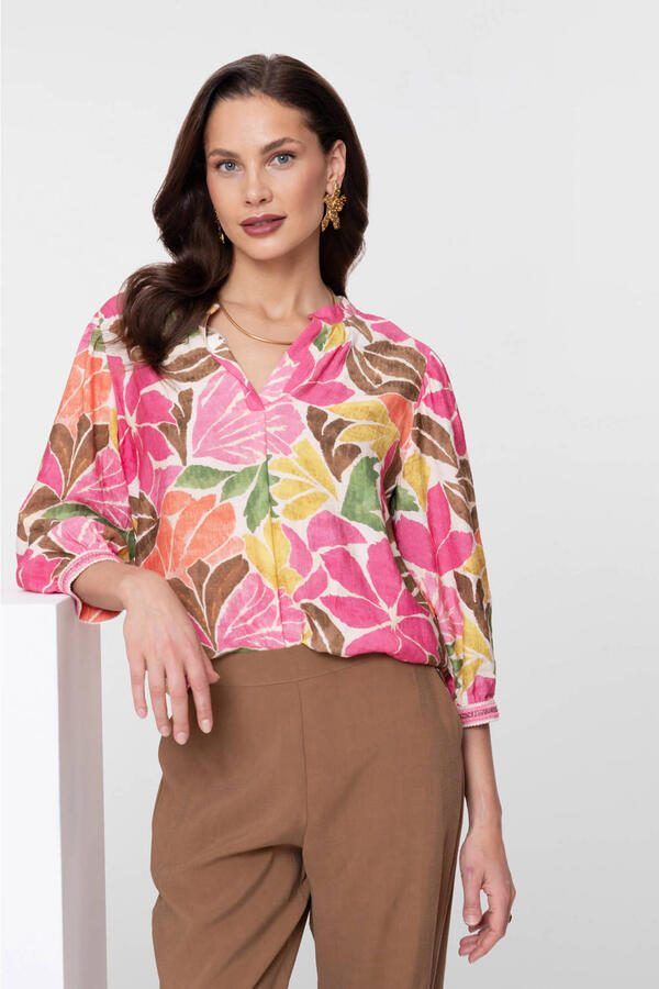 Geisha gebloemde blouse roze