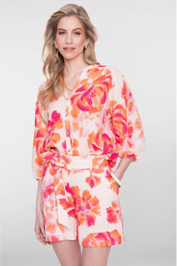 Geisha gebloemde blouse roze