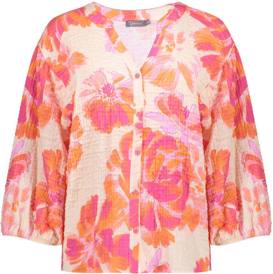 Geisha gebloemde blouse roze - Foto 2