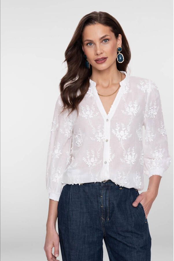 Geisha gebloemde blouse wit