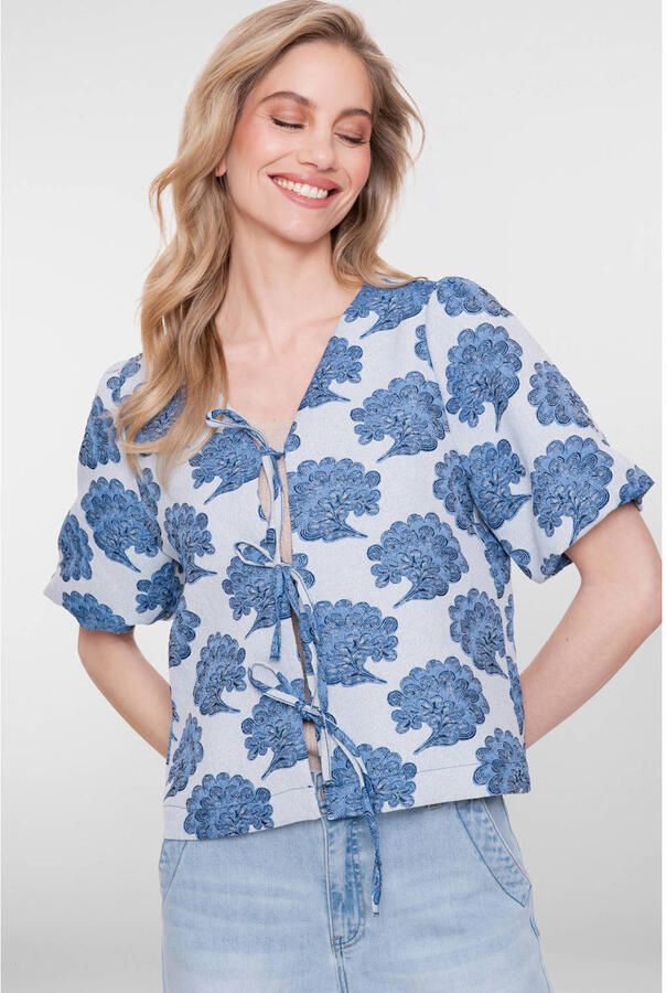 Geisha gebloemde blousetop blauw