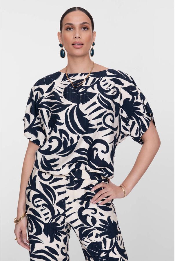 Geisha gebloemde blousetop donkerblauw