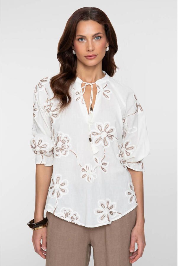 Geisha gebloemde blousetop met textuur wit