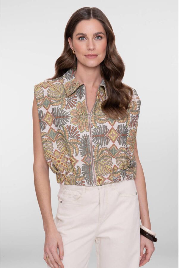 Geisha gebloemde gilet beige