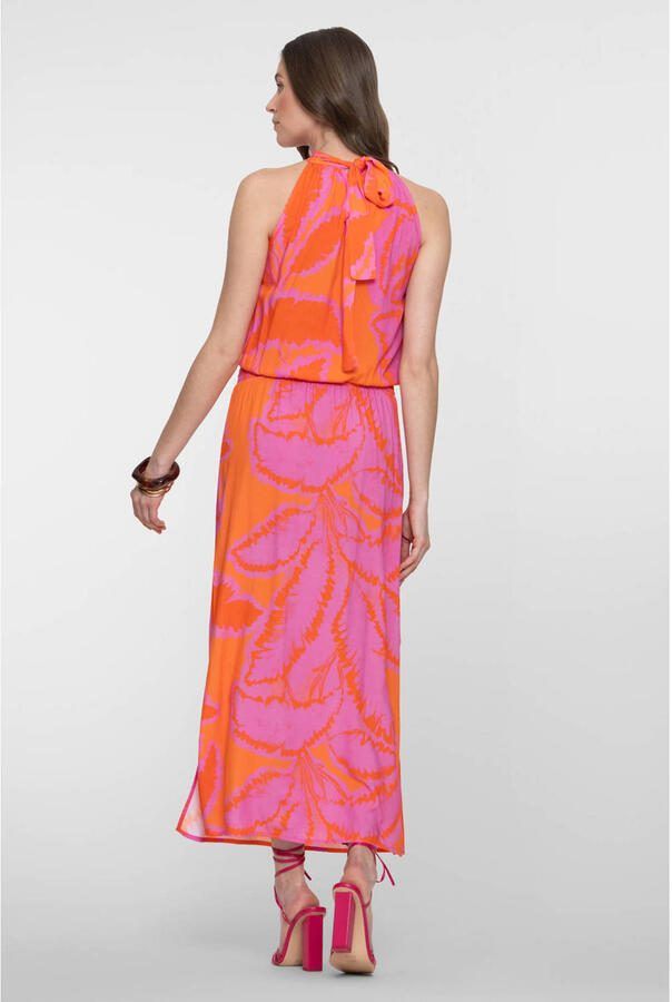 Geisha gebloemde maxi jurk oranje
