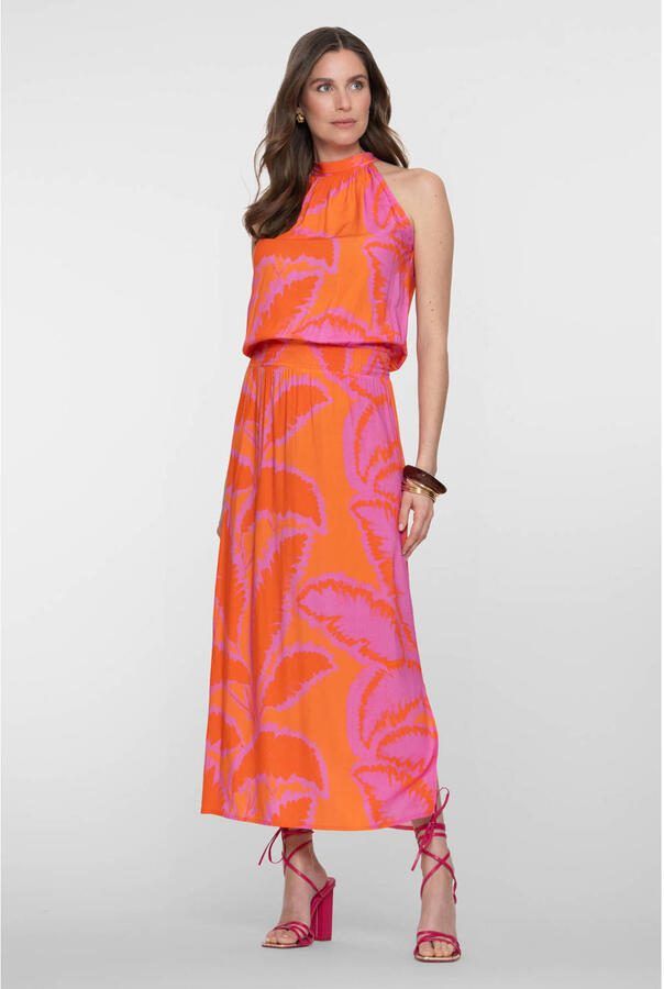 Geisha gebloemde maxi jurk oranje - Foto 2