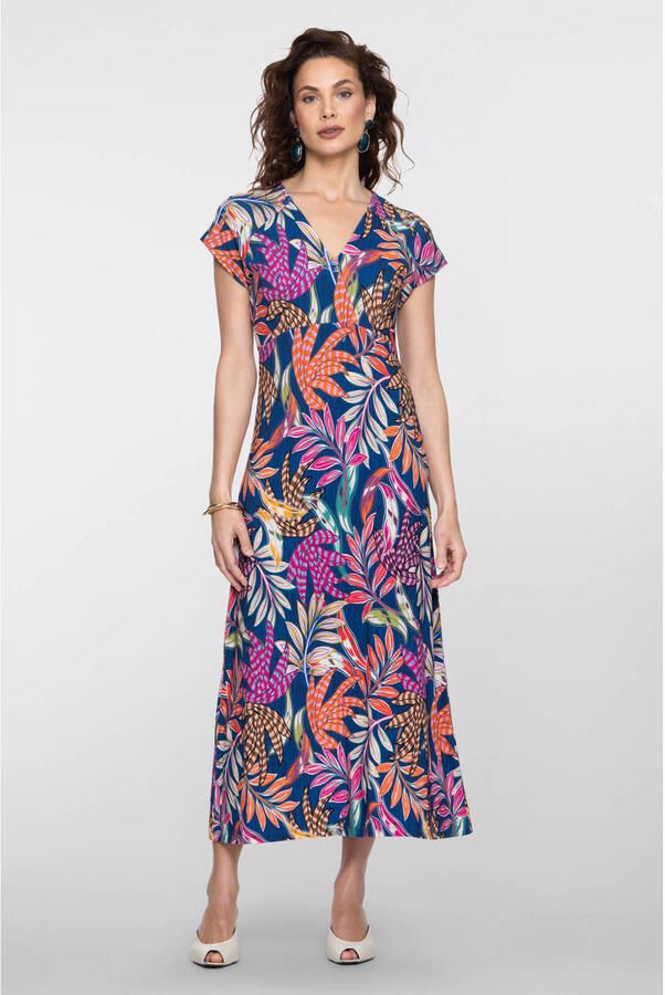 Geisha gebloemde midi jurk multi