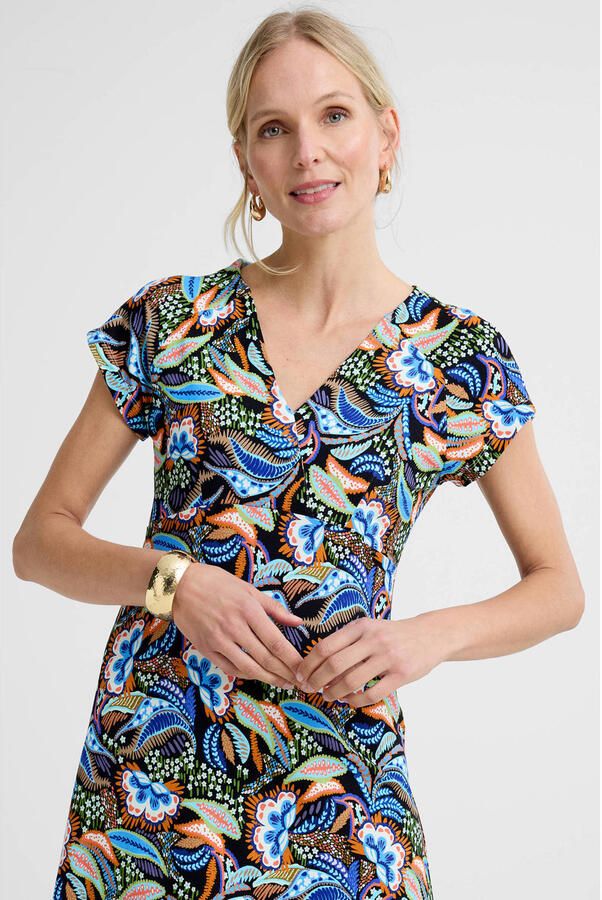 Geisha gebloemde midi jurk multi