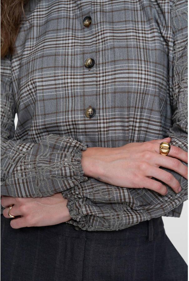 Geisha geruite blouse met borduursels grijs beige - Foto 3
