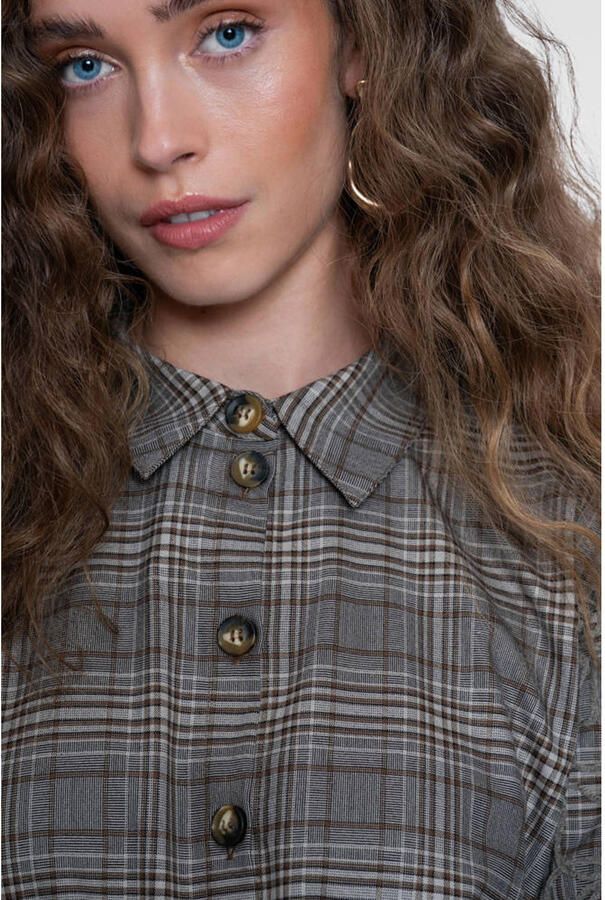 Geisha geruite blouse met borduursels grijs beige - Foto 2