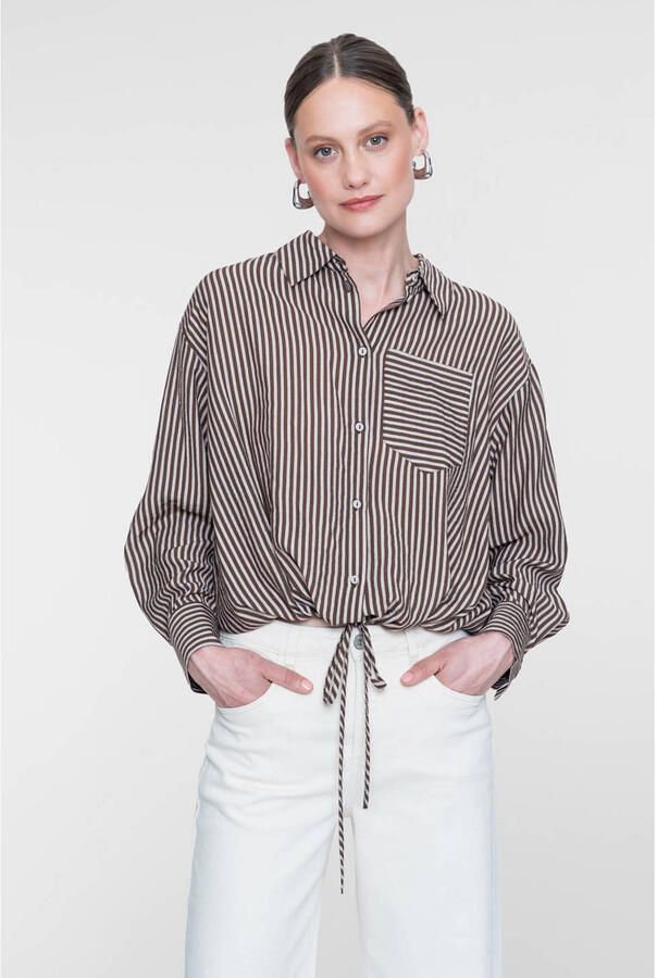 Geisha gestreepte blouse bruin