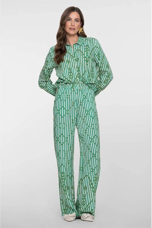 Geisha gestreepte blouse groen