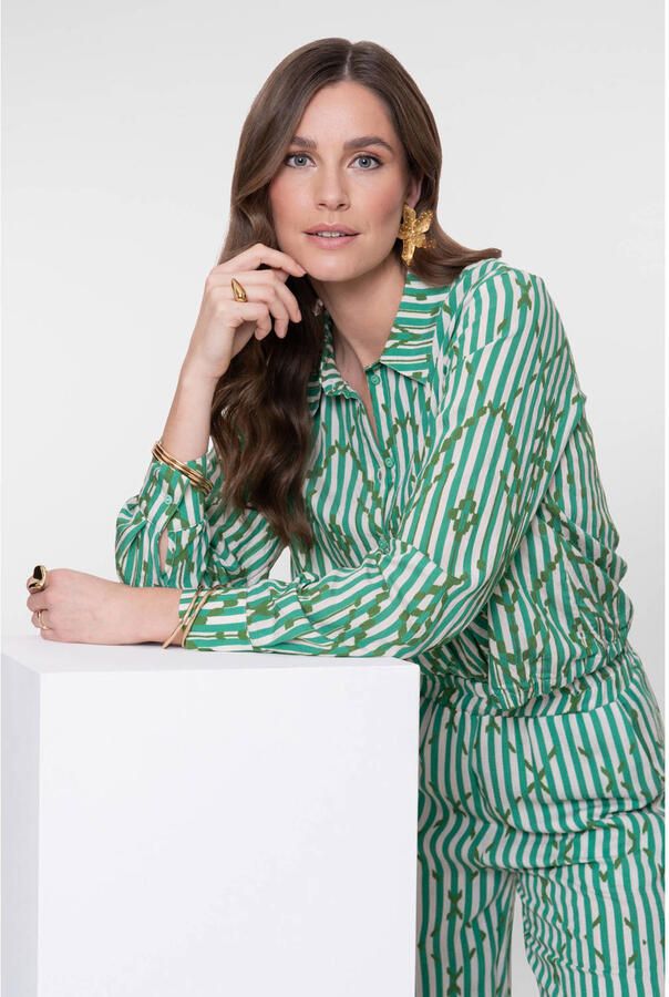 Geisha gestreepte blouse groen - Foto 3