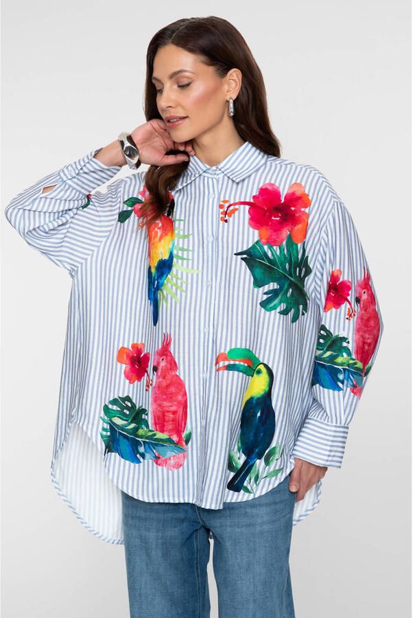 Geisha gestreepte blouse met dierenprint multi - Foto 3