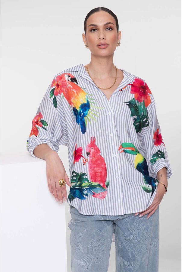 Geisha gestreepte blouse met dierenprint multi