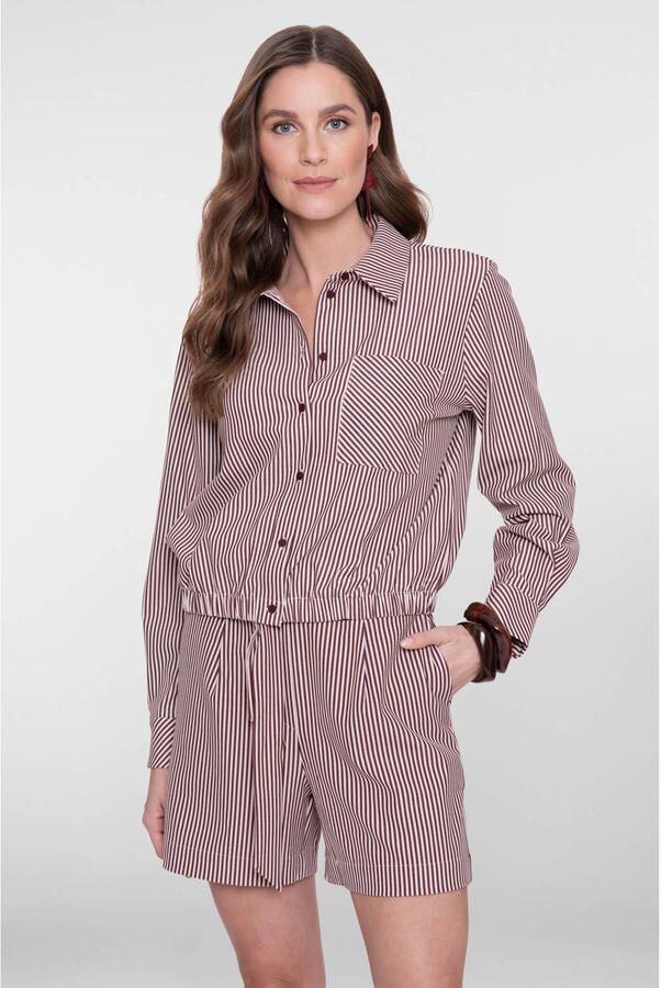 Geisha gestreepte blouse met krijtstreep donkerrood