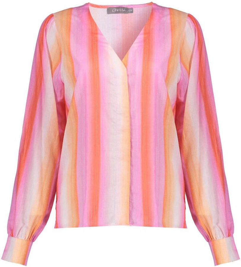 Geisha gestreepte blouse roze - Foto 2