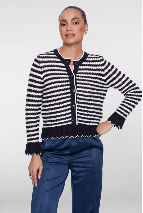 Geisha gestreepte gebreid vest blauw
