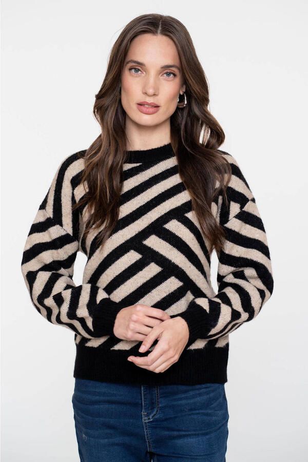 Geisha gestreepte sweater zwart
