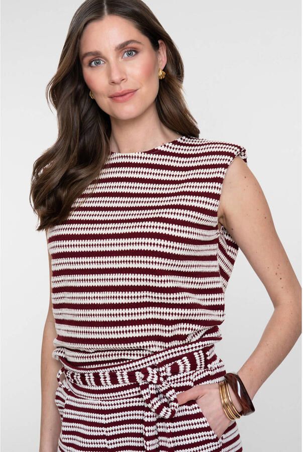 Geisha gestreepte top crochet rood