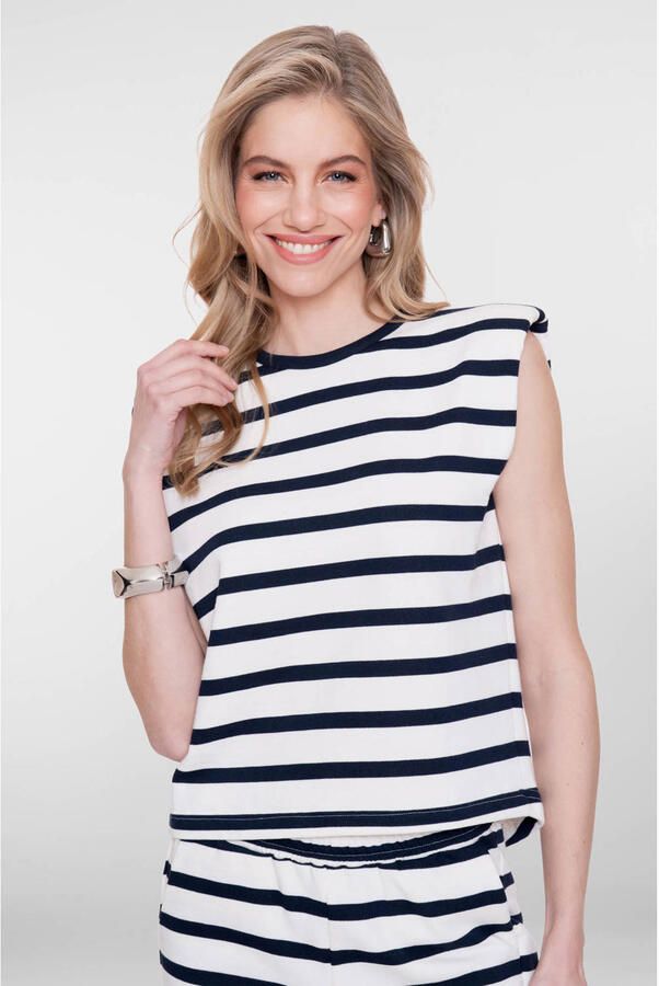 Geisha gestreepte top donkerblauw