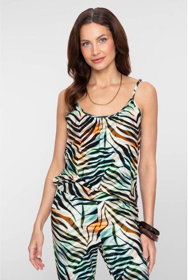 Geisha gestreepte top met dierenprint groen