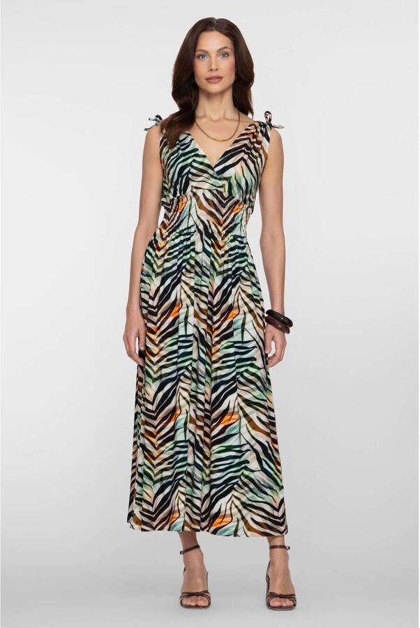 Geisha gestreepte zomerjurk met zebraprint groen