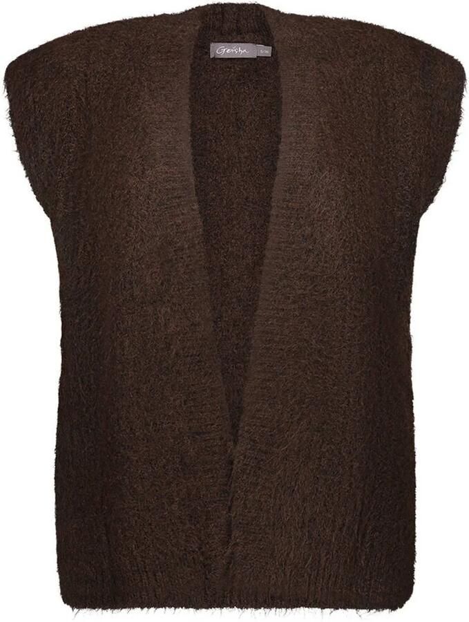 Geisha gilet met wol donkerbruin