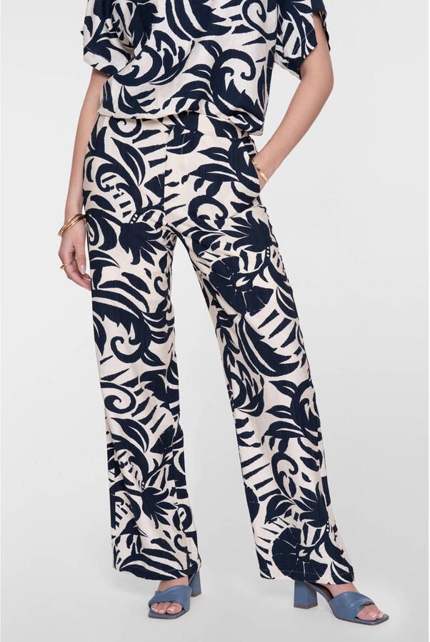Geisha glimmende casual broek met bloemenprint donkerblauw