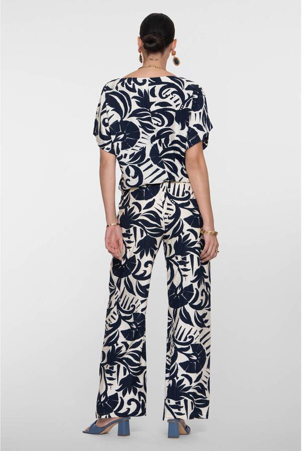 Geisha glimmende casual broek met bloemenprint donkerblauw - Foto 2