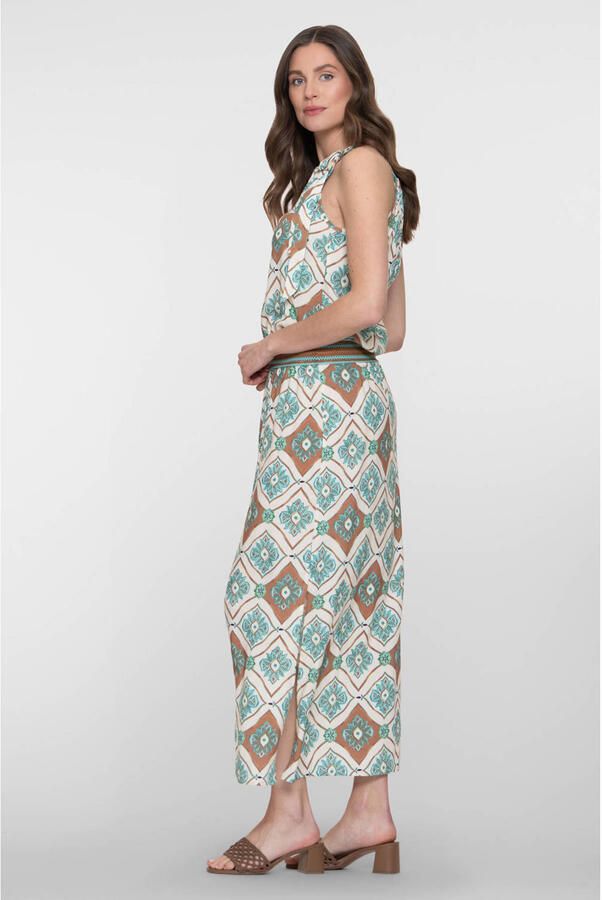 Geisha halterjurk met print en split lichtblauw - Foto 3