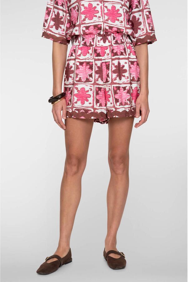 Geisha high waist gebloemde casual short roze
