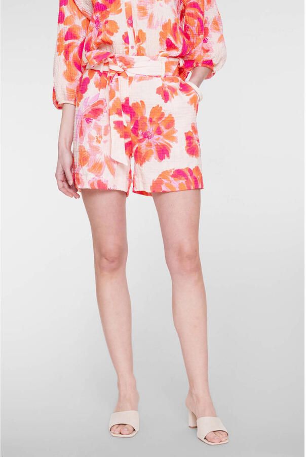 Geisha high waist gebloemde casual short roze