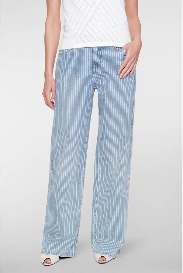 Geisha high waist gestreepte straight leg jeans light blue denim