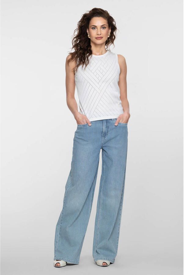 Geisha high waist gestreepte straight leg jeans light blue denim - Foto 3