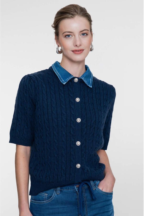 Geisha blouse met wol donkerblauw