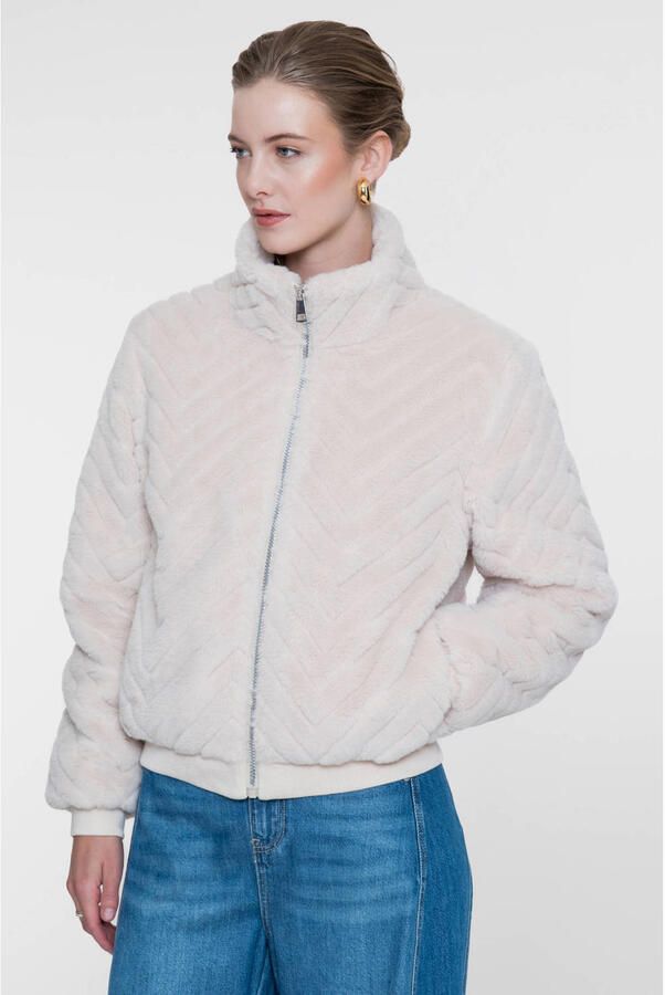Geisha imitatiebont faux fur jas ecru