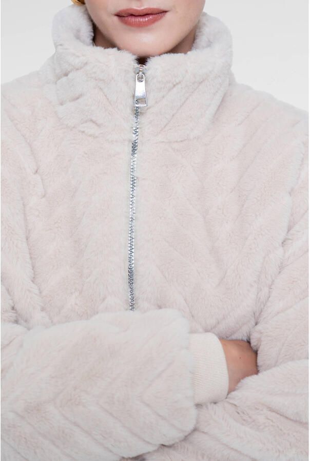 Geisha imitatiebont faux fur jas ecru - Foto 2