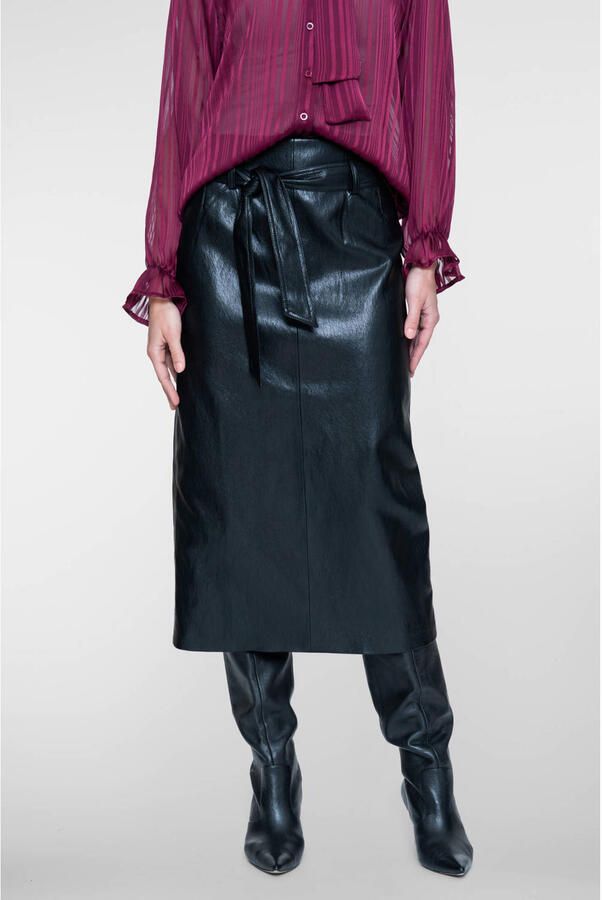 Geisha imitatieleren kokerrok met ceintuur zwart
