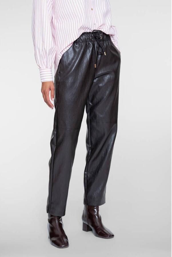 Geisha imitatieleren straight leg broek donkerbruin - Foto 2