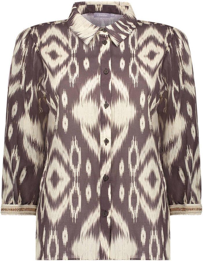 Geisha katoenen blouse met print bruin - Foto 2
