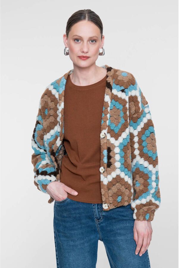 Geisha katoenen gebreid vest bruin