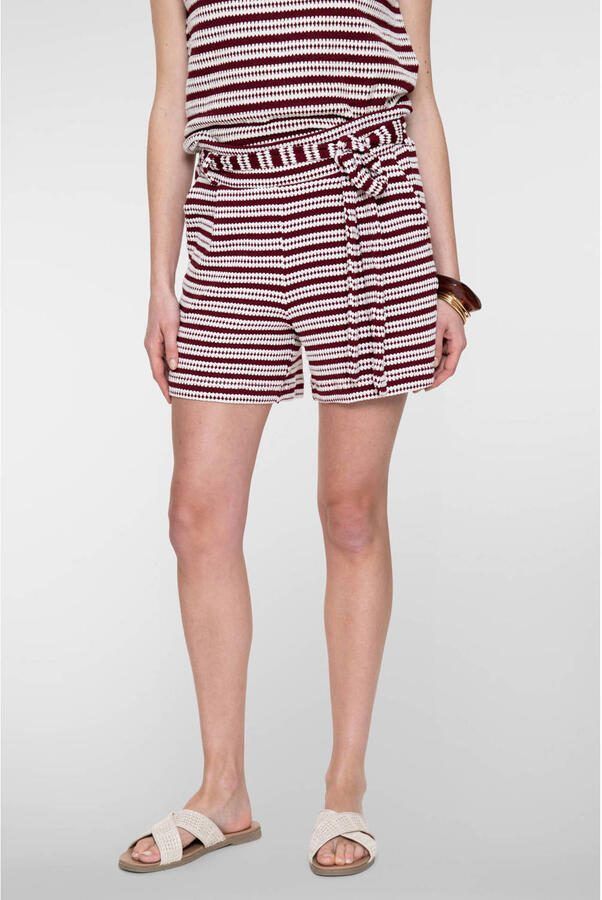 Geisha katoenen regular fit korte gestreepte broek met ceintuur donkerrood